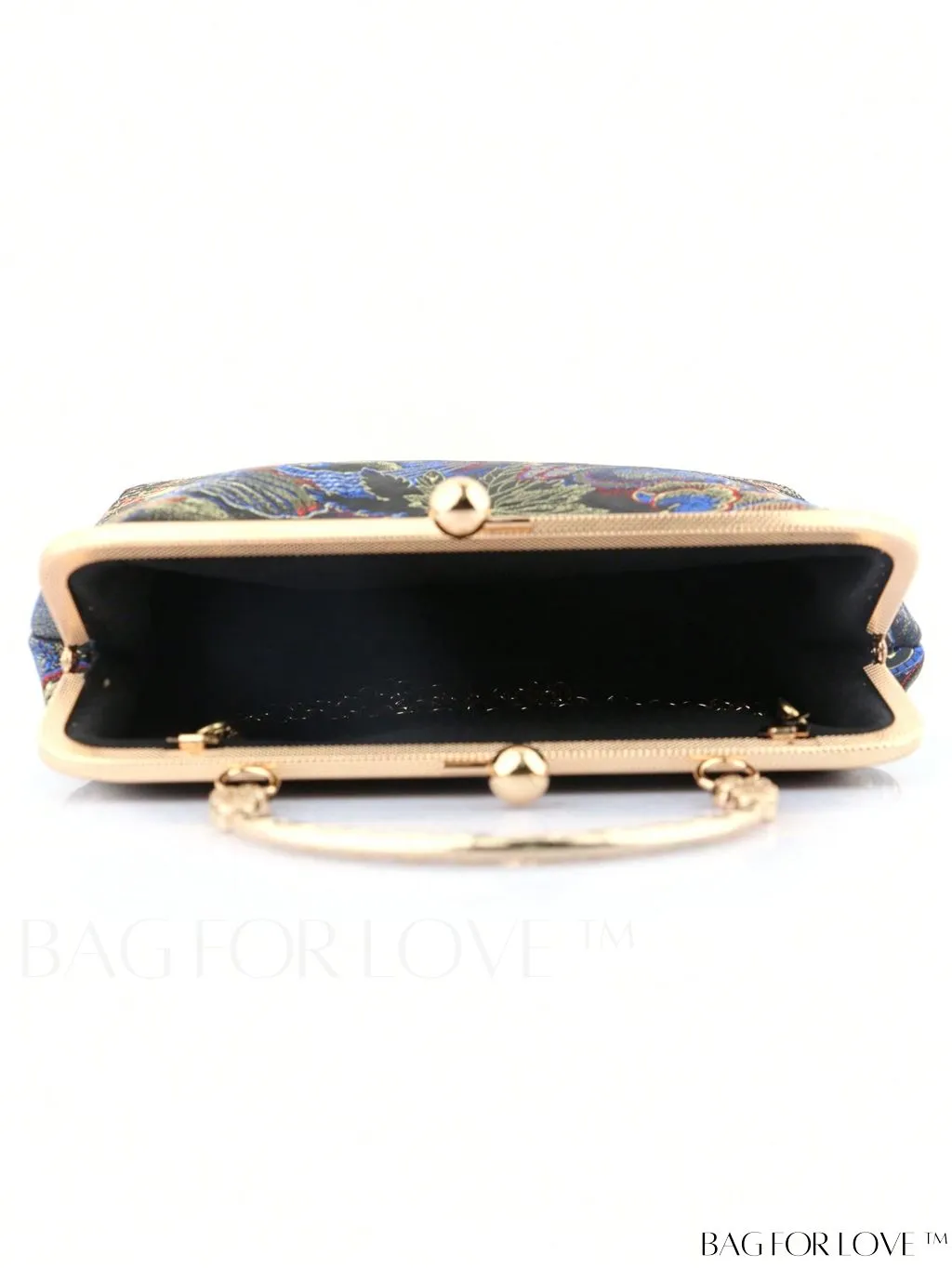 BagForLove - Embroidered Butterfly & Flower Small Satchel Bag with Kiss Lock Chain