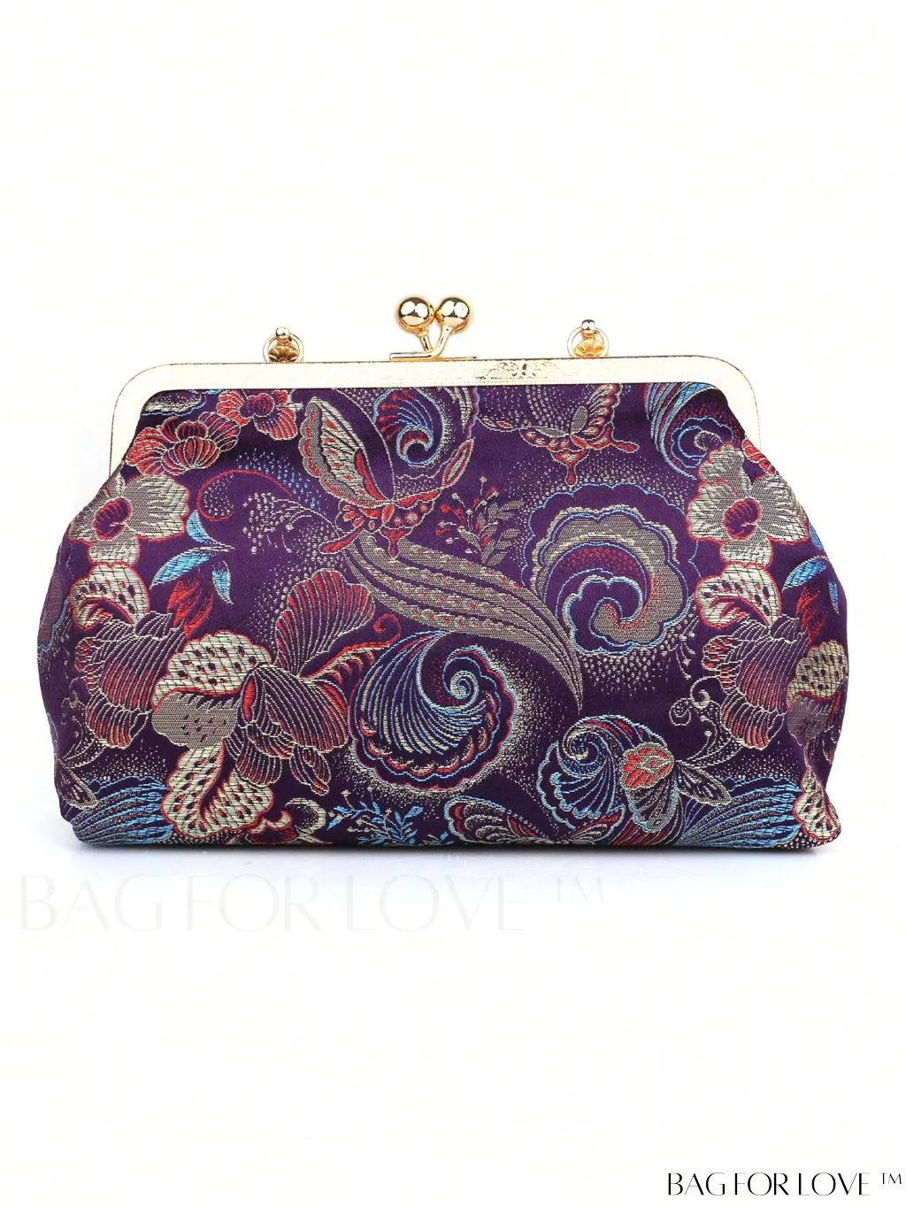 BagForLove - Embroidered Butterfly & Flower Small Satchel Bag with Kiss Lock Chain