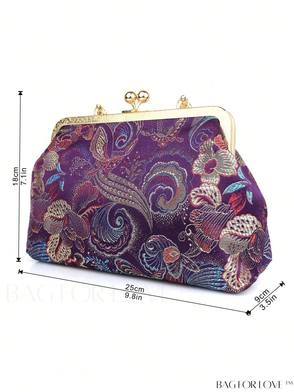 BagForLove - Embroidered Butterfly & Flower Small Satchel Bag with Kiss Lock Chain