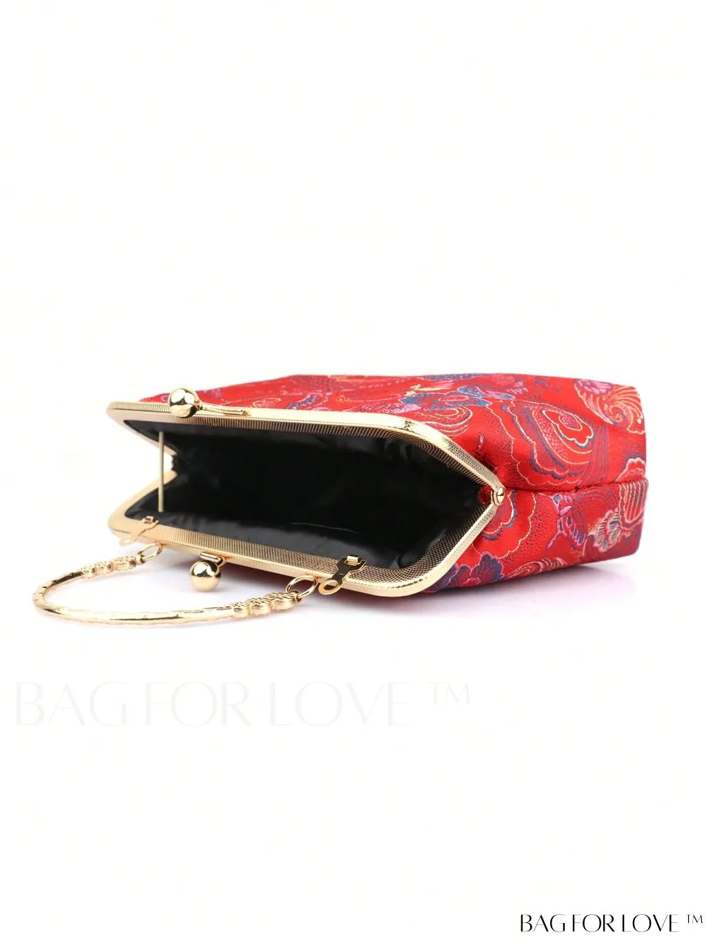 BagForLove - Embroidered Butterfly & Flower Small Satchel Bag with Kiss Lock Chain
