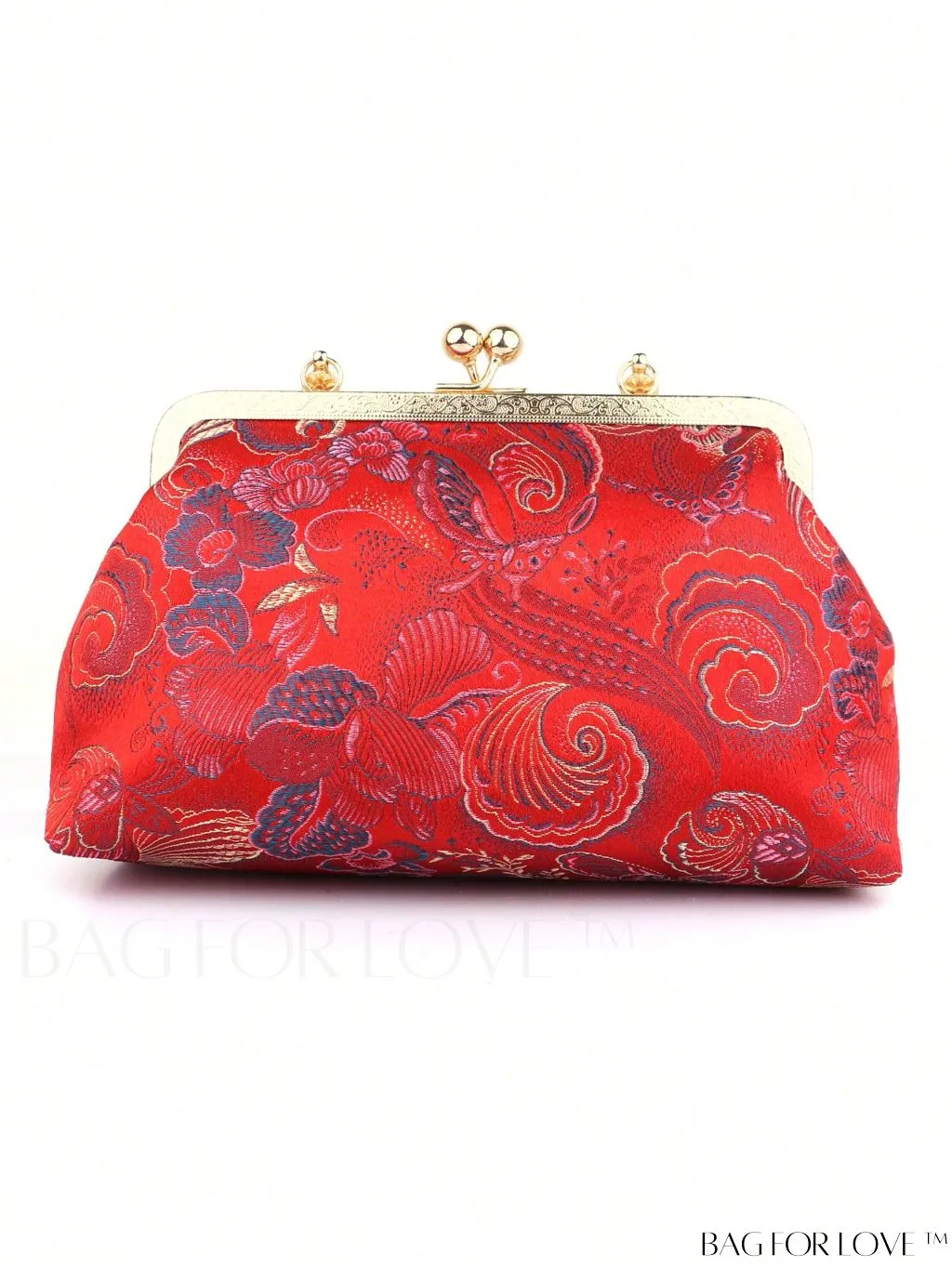 BagForLove - Embroidered Butterfly & Flower Small Satchel Bag with Kiss Lock Chain