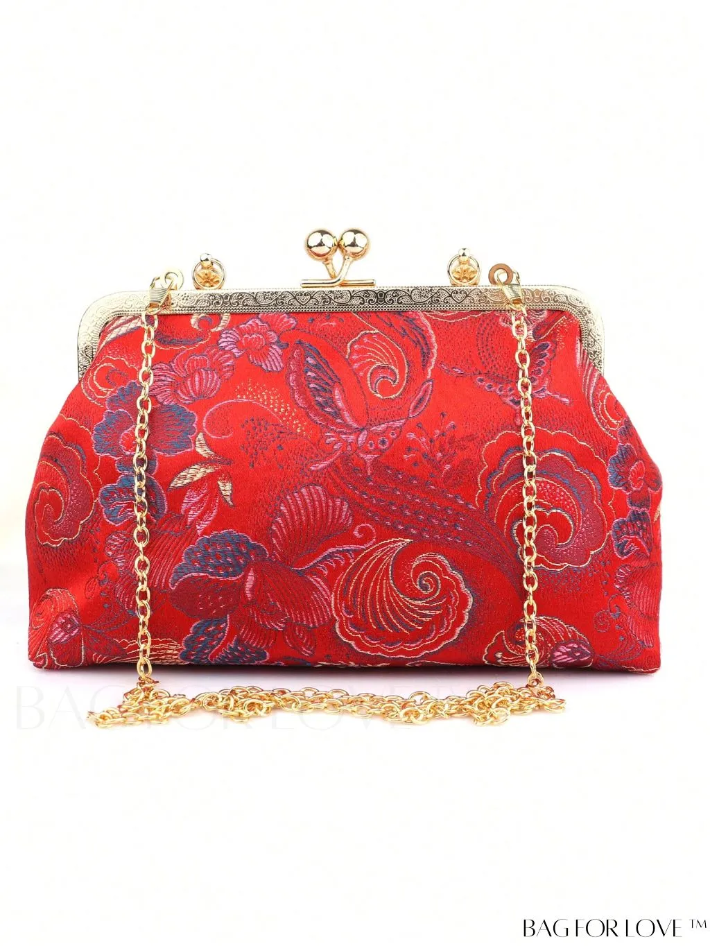BagForLove - Embroidered Butterfly & Flower Small Satchel Bag with Kiss Lock Chain