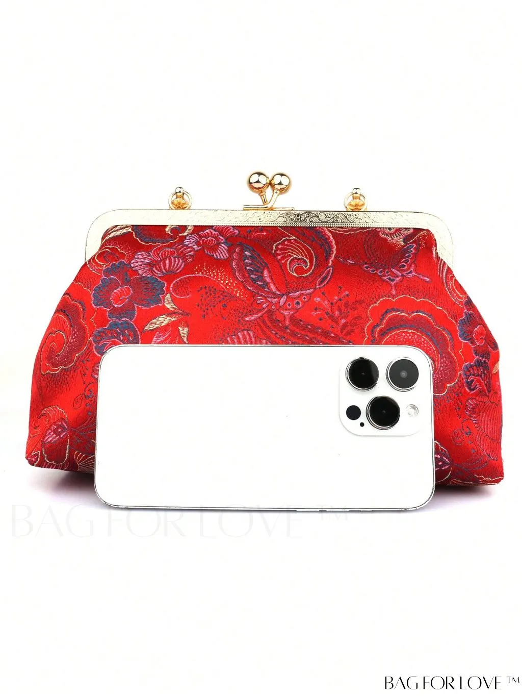 BagForLove - Embroidered Butterfly & Flower Small Satchel Bag with Kiss Lock Chain