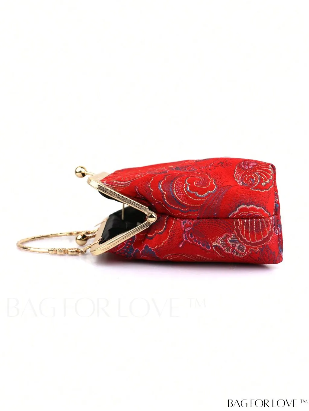 BagForLove - Embroidered Butterfly & Flower Small Satchel Bag with Kiss Lock Chain