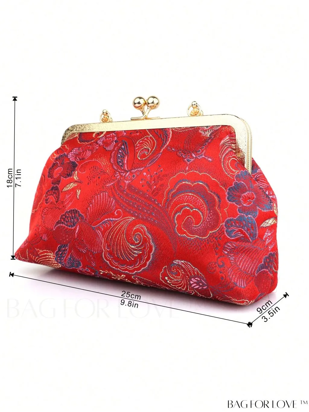 BagForLove - Embroidered Butterfly & Flower Small Satchel Bag with Kiss Lock Chain