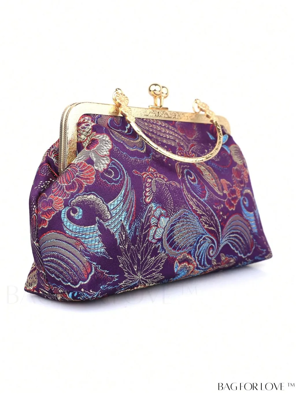 BagForLove - Embroidered Butterfly & Flower Small Satchel Bag with Kiss Lock Chain