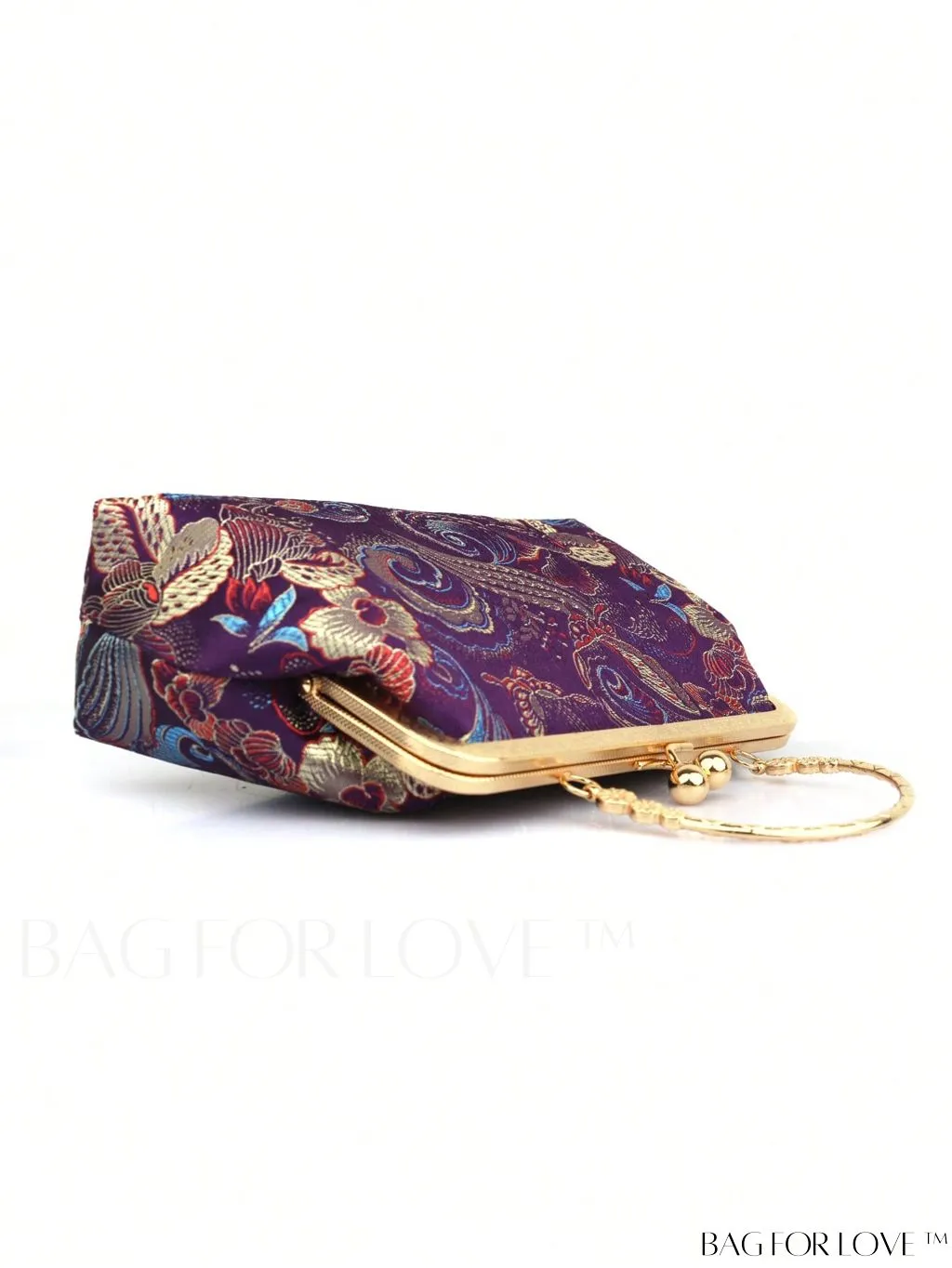BagForLove - Embroidered Butterfly & Flower Small Satchel Bag with Kiss Lock Chain