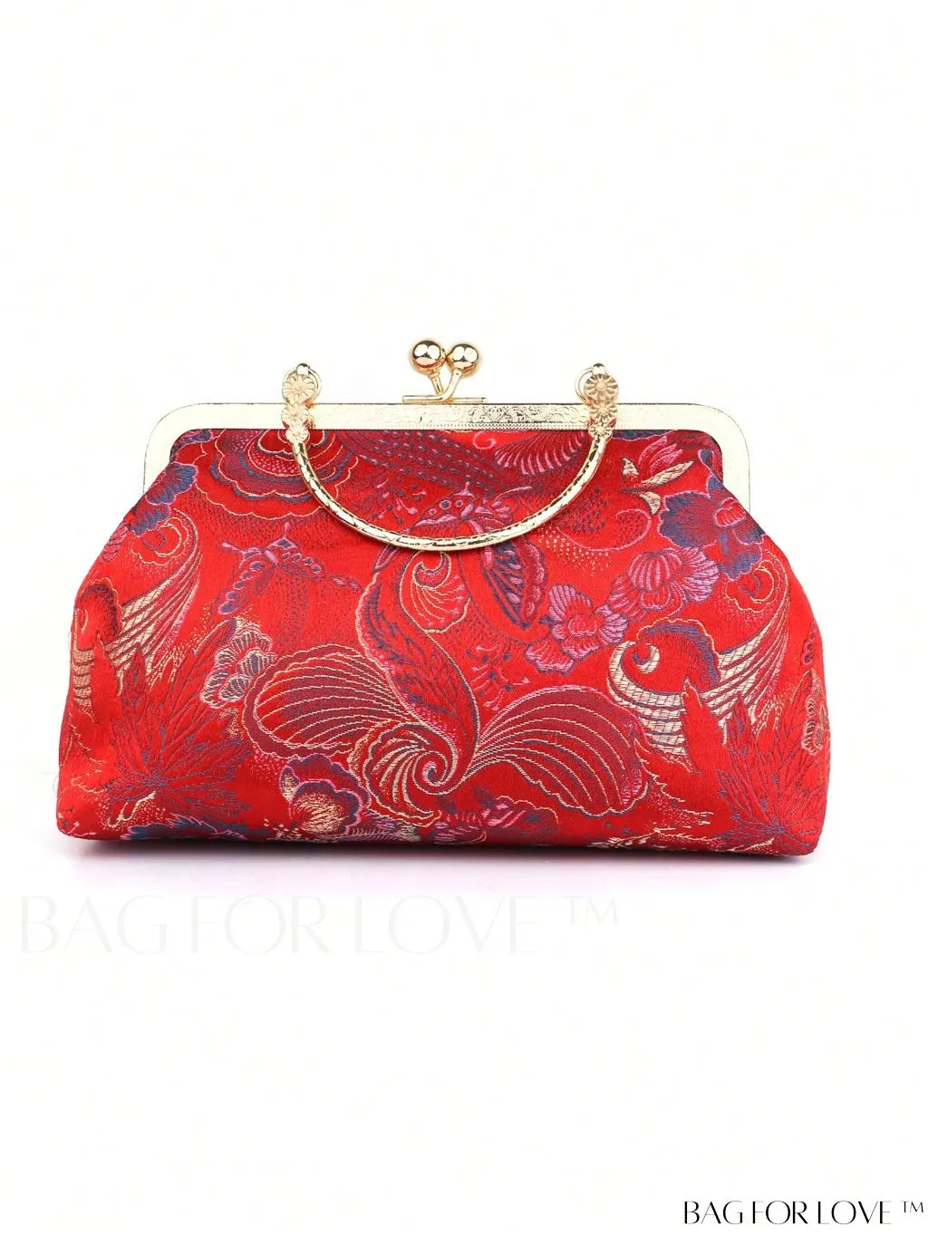 BagForLove - Embroidered Butterfly & Flower Small Satchel Bag with Kiss Lock Chain