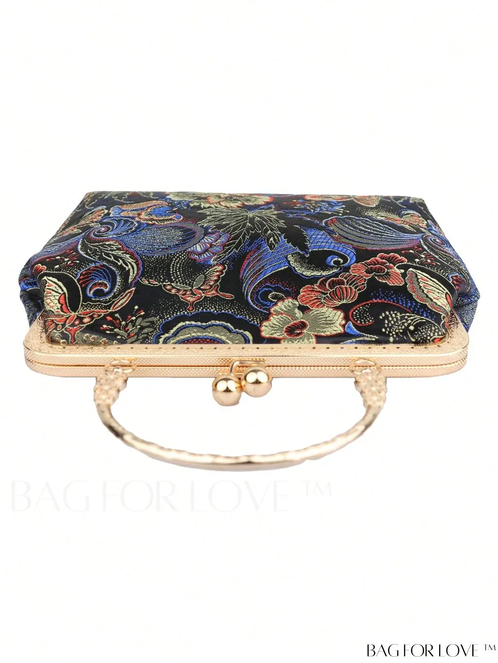 BagForLove - Embroidered Butterfly & Flower Small Satchel Bag with Kiss Lock Chain