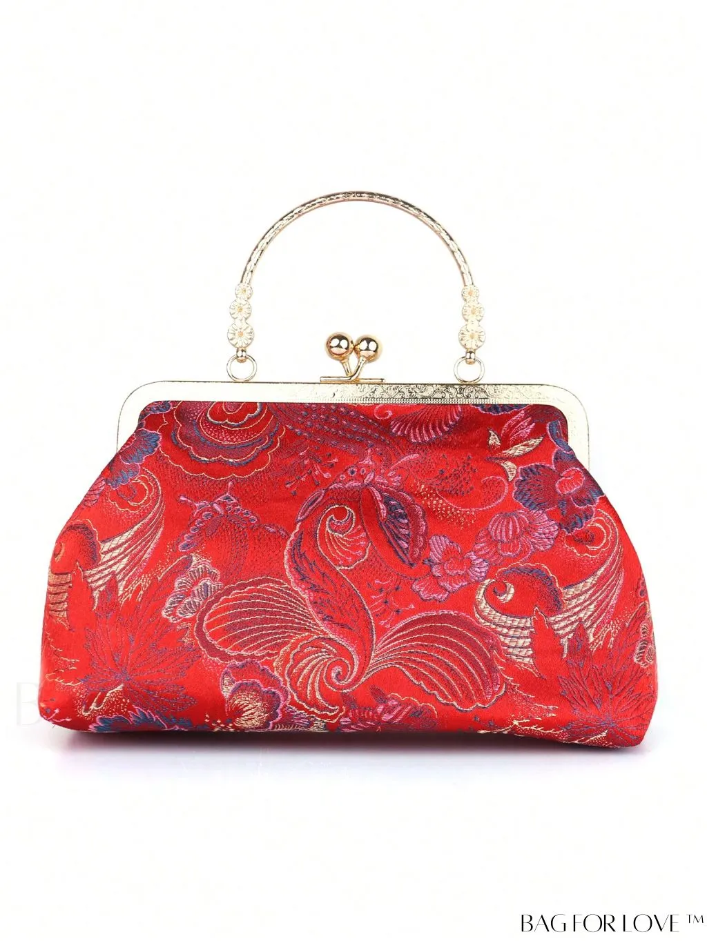 BagForLove - Embroidered Butterfly & Flower Small Satchel Bag with Kiss Lock Chain
