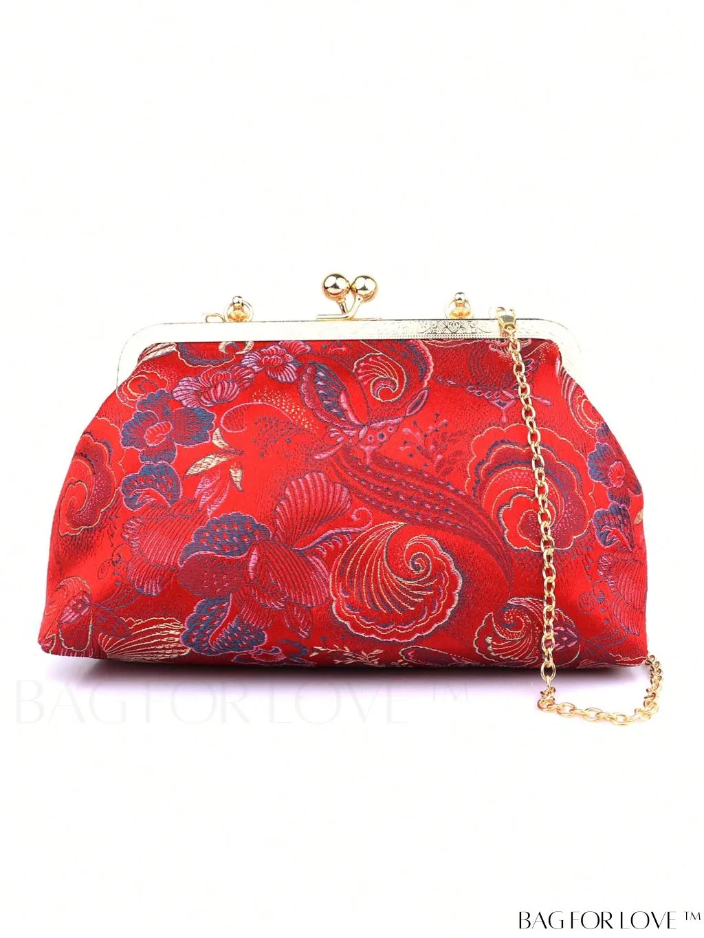 BagForLove - Embroidered Butterfly & Flower Small Satchel Bag with Kiss Lock Chain