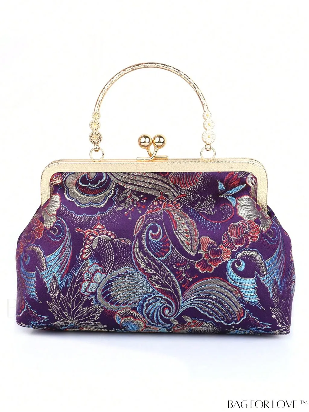 BagForLove - Embroidered Butterfly & Flower Small Satchel Bag with Kiss Lock Chain