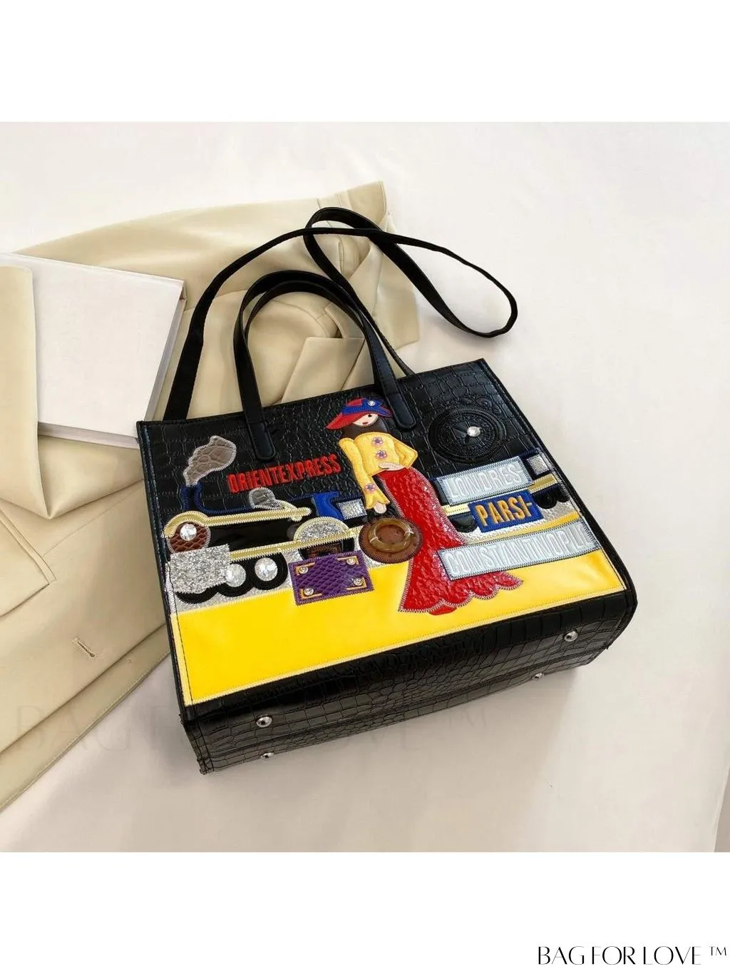 BagForLove - Enhanced Womens Square Bag with Embroidered Cartoon Character Design
