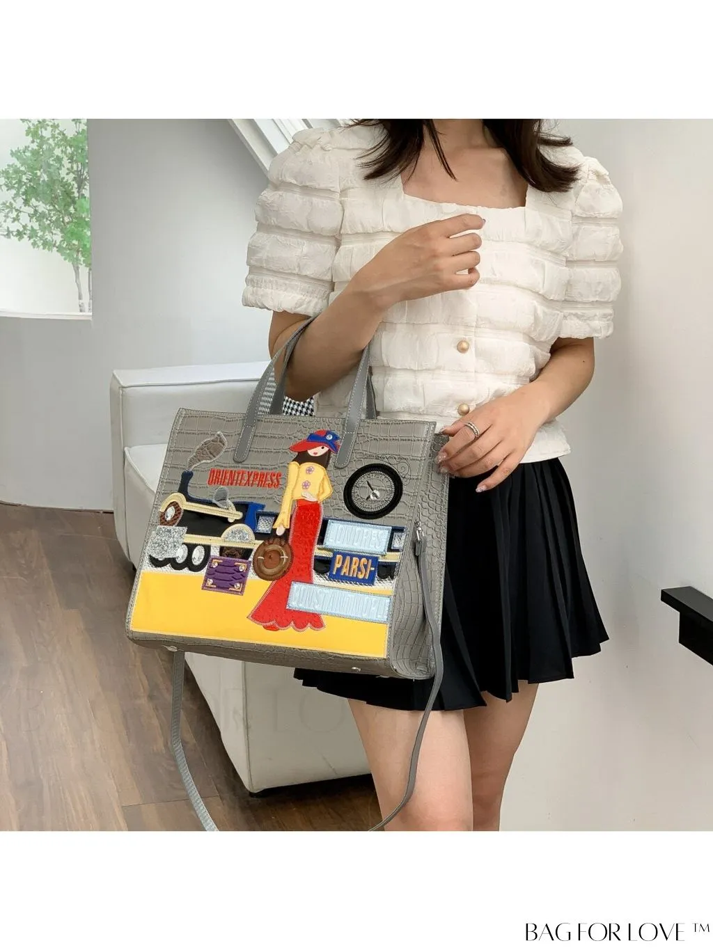 BagForLove - Enhanced Womens Square Bag with Embroidered Cartoon Character Design