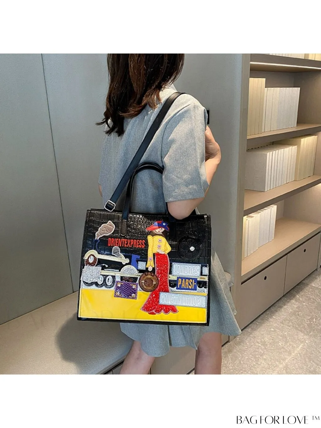 BagForLove - Enhanced Womens Square Bag with Embroidered Cartoon Character Design
