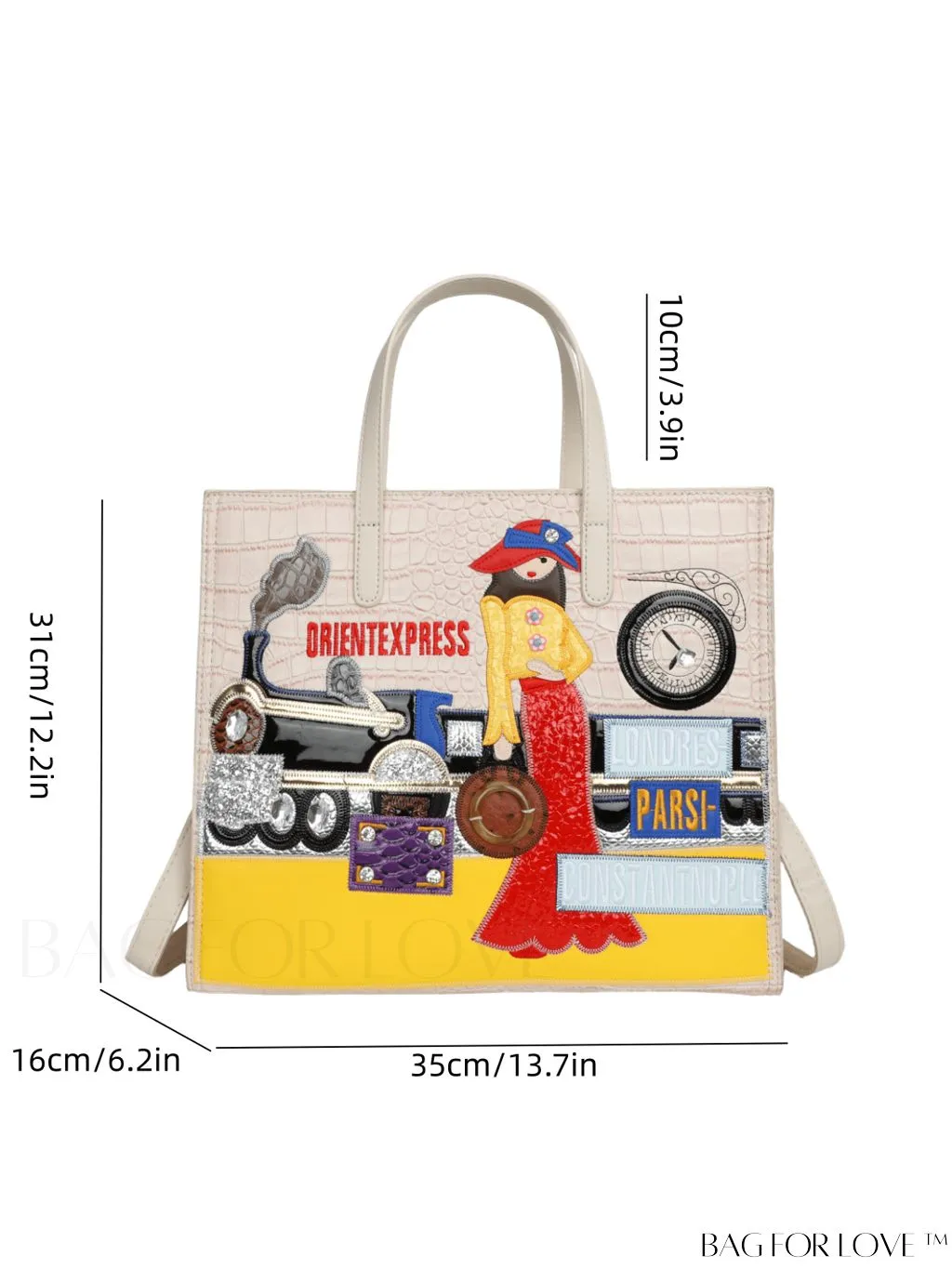 BagForLove - Enhanced Womens Square Bag with Embroidered Cartoon Character Design