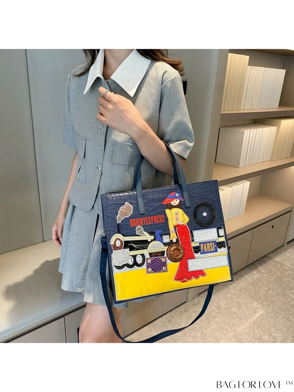 BagForLove - Enhanced Womens Square Bag with Embroidered Cartoon Character Design