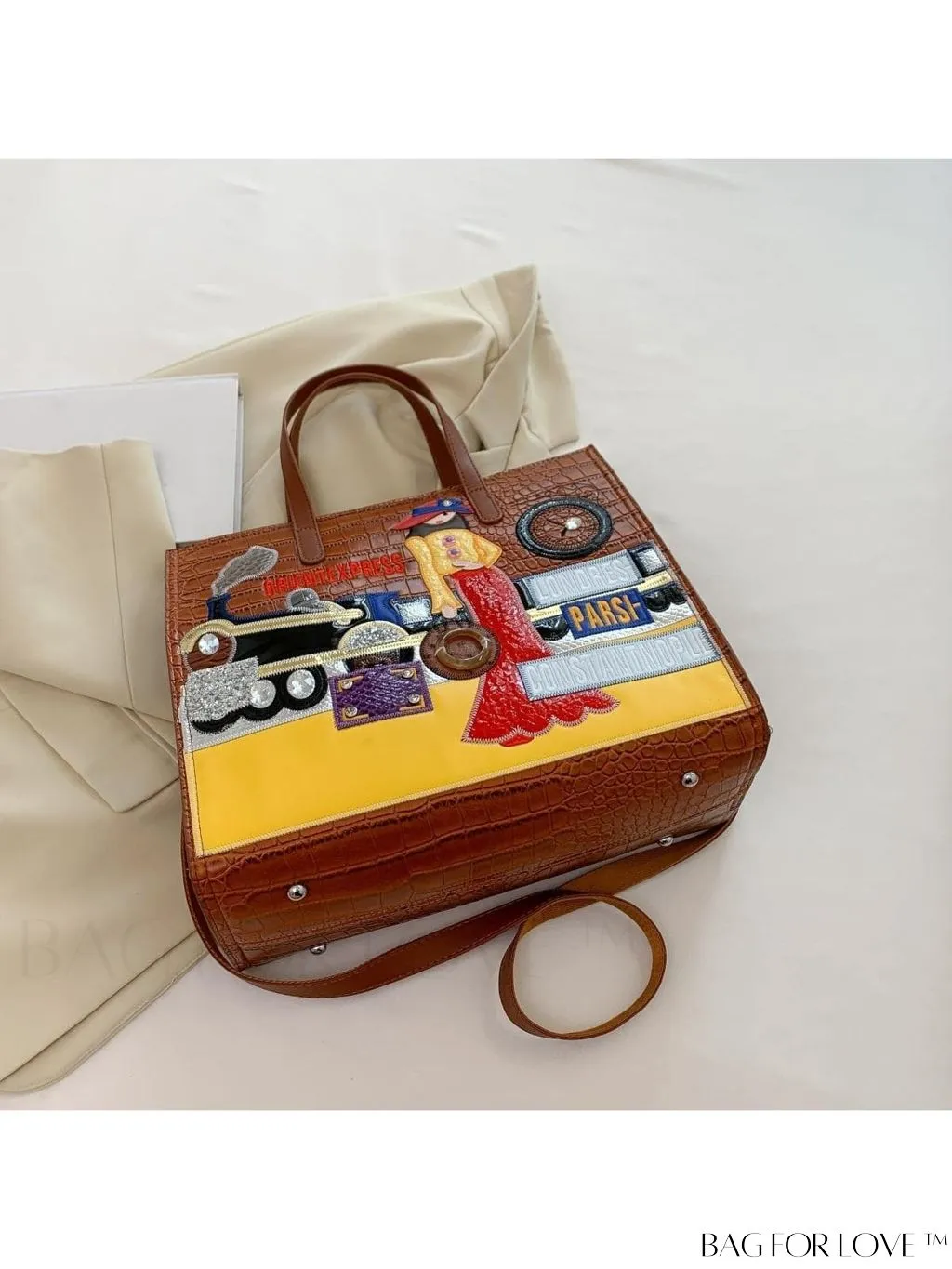 BagForLove - Enhanced Womens Square Bag with Embroidered Cartoon Character Design
