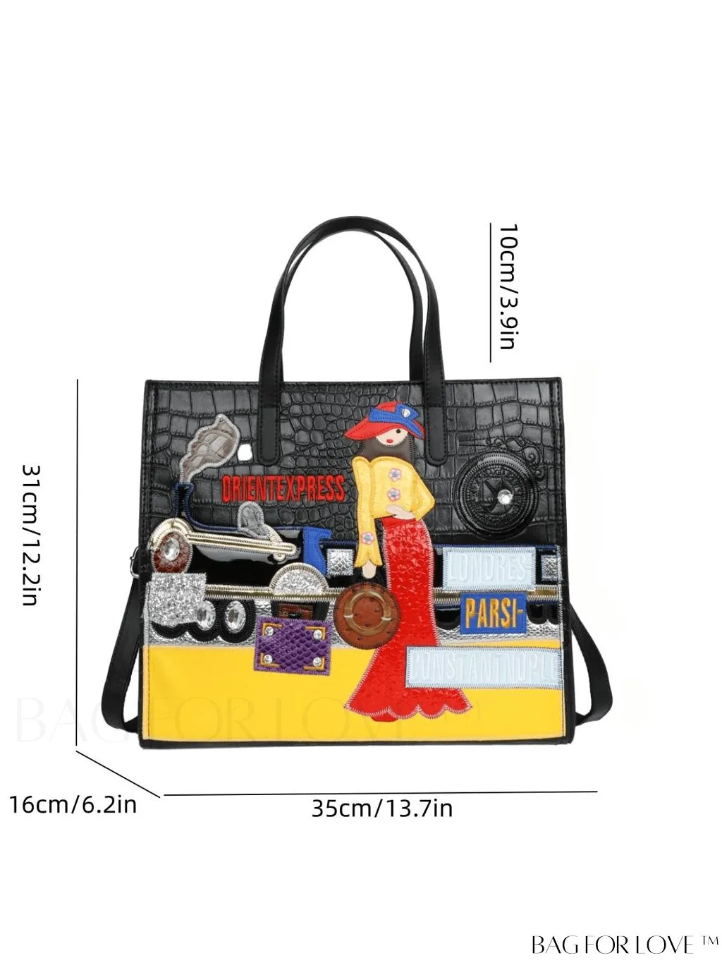 BagForLove - Enhanced Womens Square Bag with Embroidered Cartoon Character Design