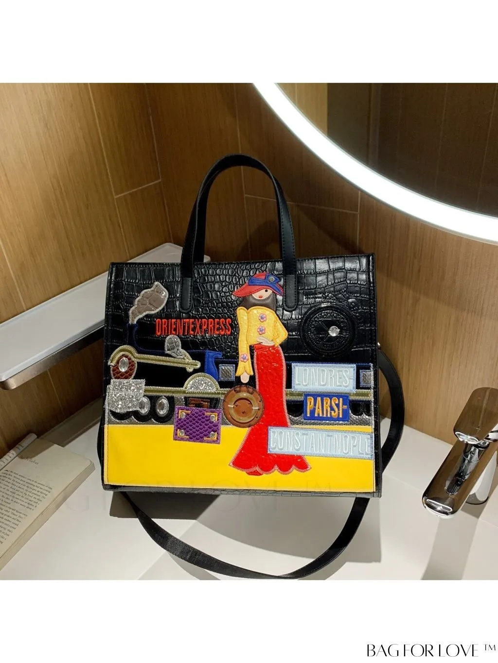 BagForLove - Enhanced Womens Square Bag with Embroidered Cartoon Character Design