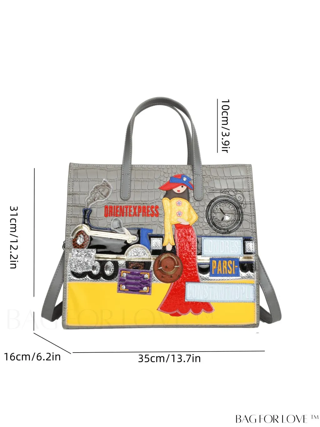 BagForLove - Enhanced Womens Square Bag with Embroidered Cartoon Character Design