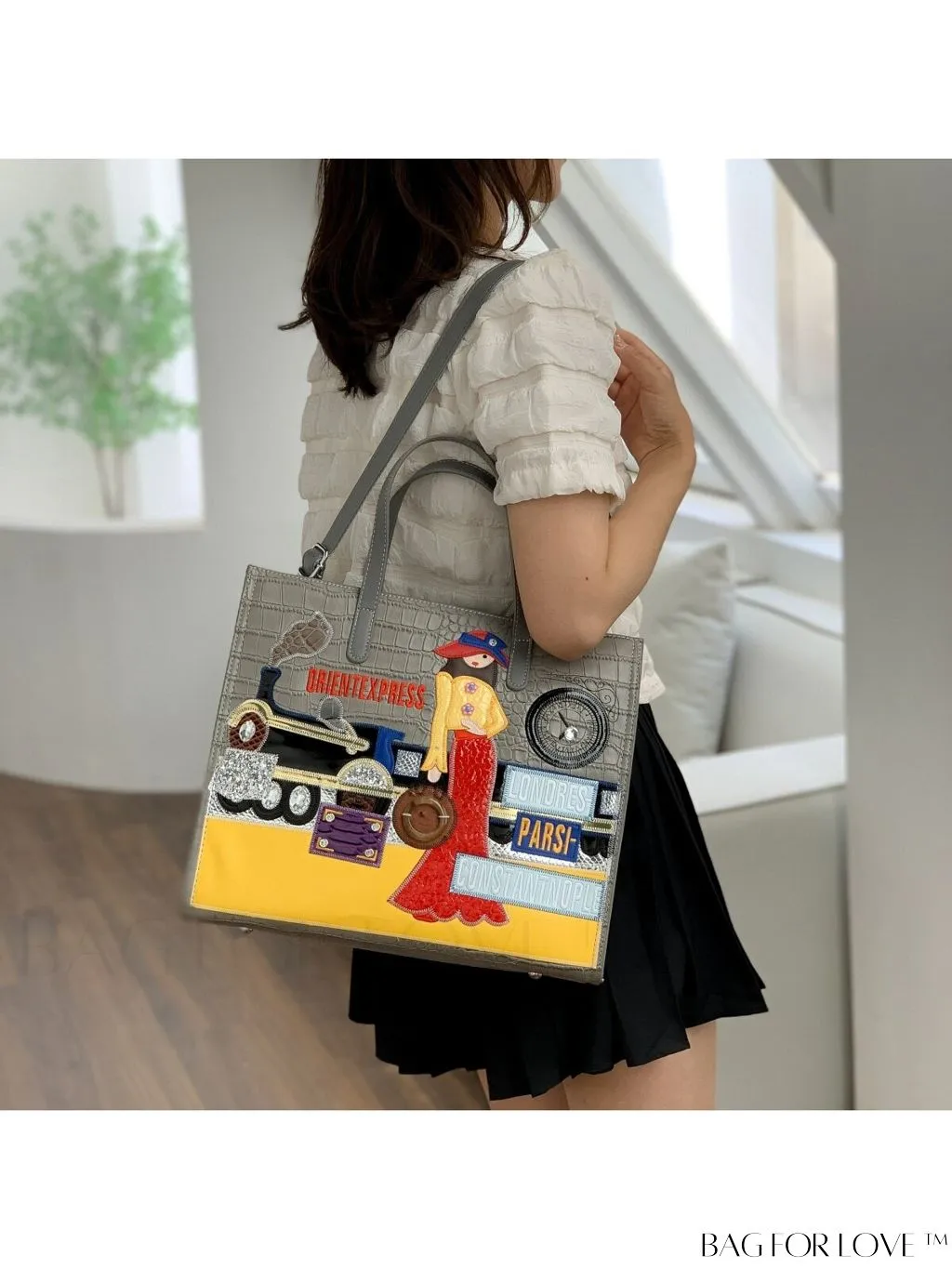 BagForLove - Enhanced Womens Square Bag with Embroidered Cartoon Character Design