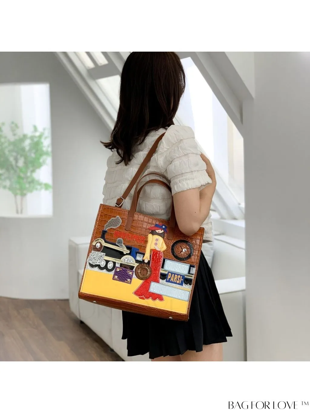 BagForLove - Enhanced Womens Square Bag with Embroidered Cartoon Character Design