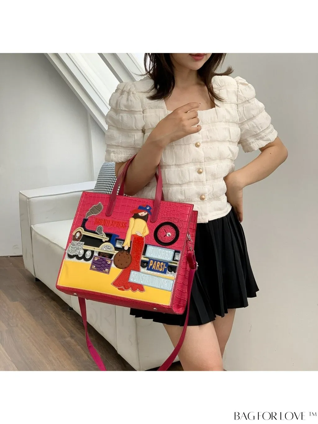 BagForLove - Enhanced Womens Square Bag with Embroidered Cartoon Character Design
