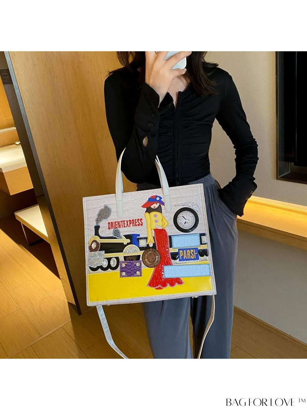 BagForLove - Enhanced Womens Square Bag with Embroidered Cartoon Character Design