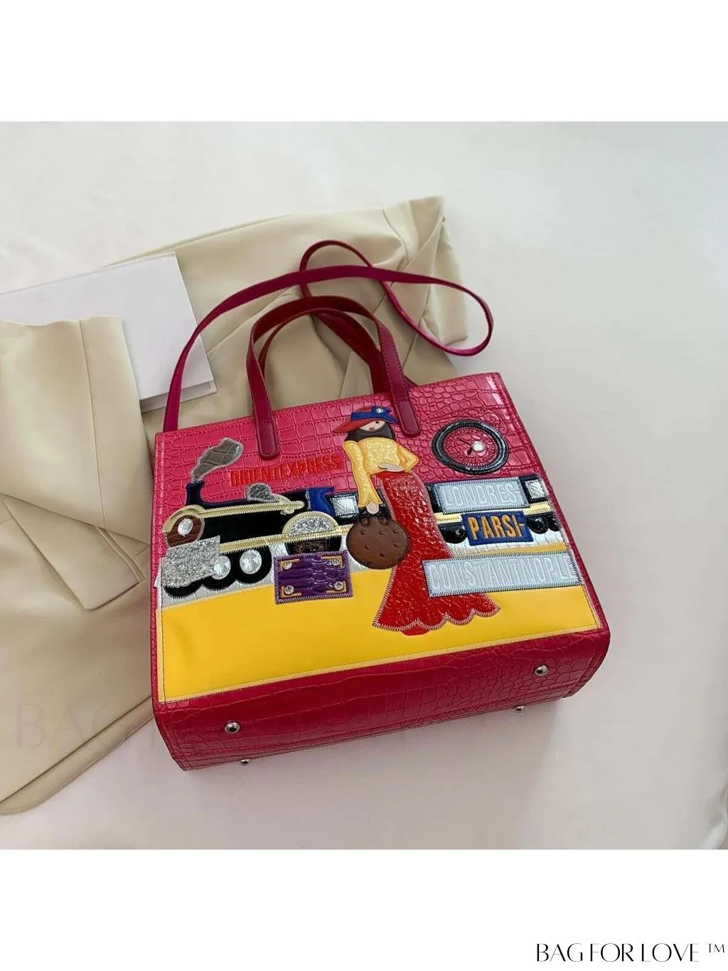 BagForLove - Enhanced Womens Square Bag with Embroidered Cartoon Character Design