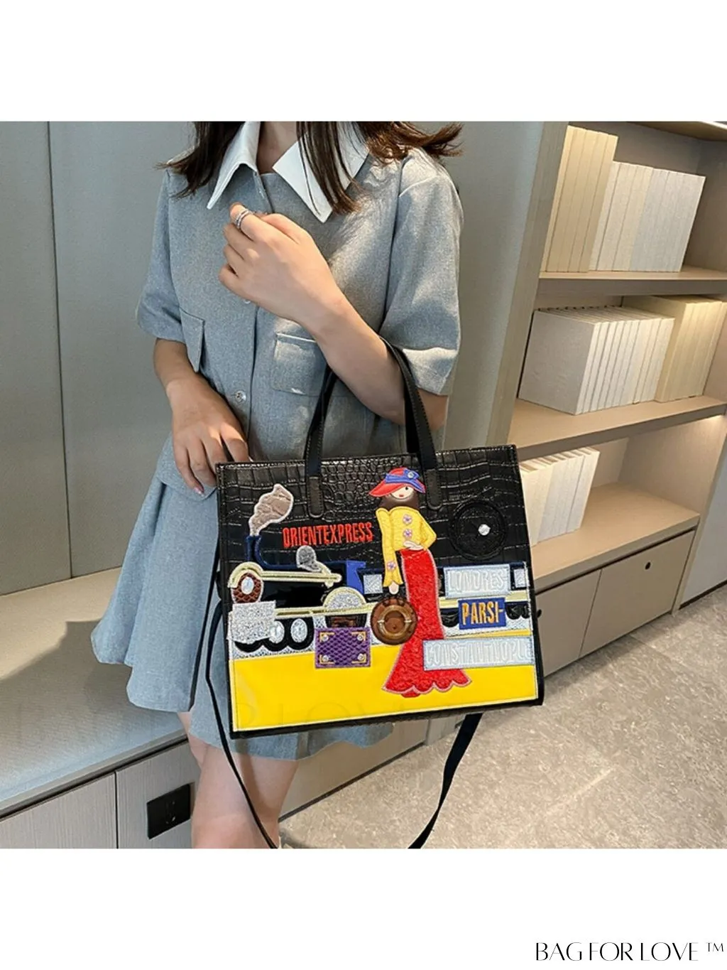 BagForLove - Enhanced Womens Square Bag with Embroidered Cartoon Character Design