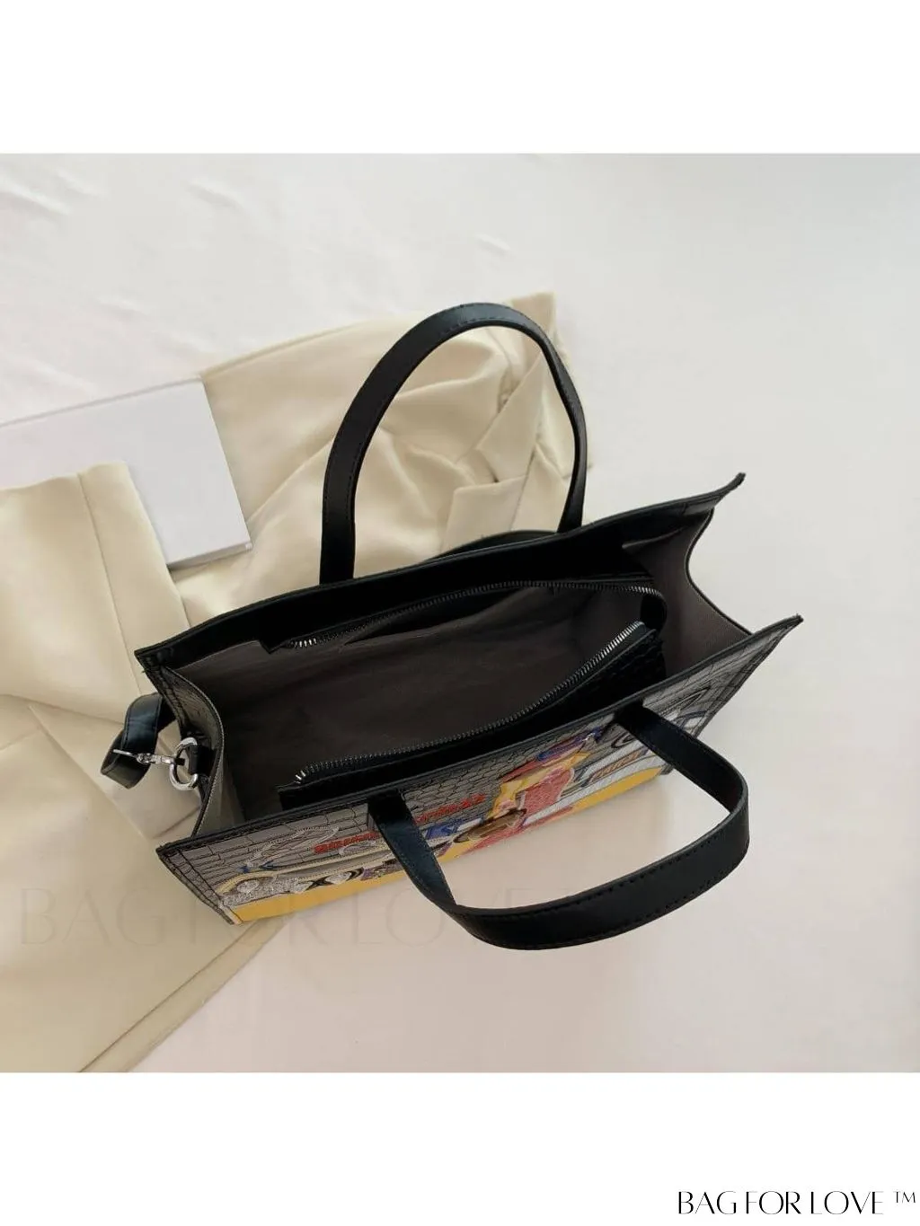 BagForLove - Enhanced Womens Square Bag with Embroidered Cartoon Character Design