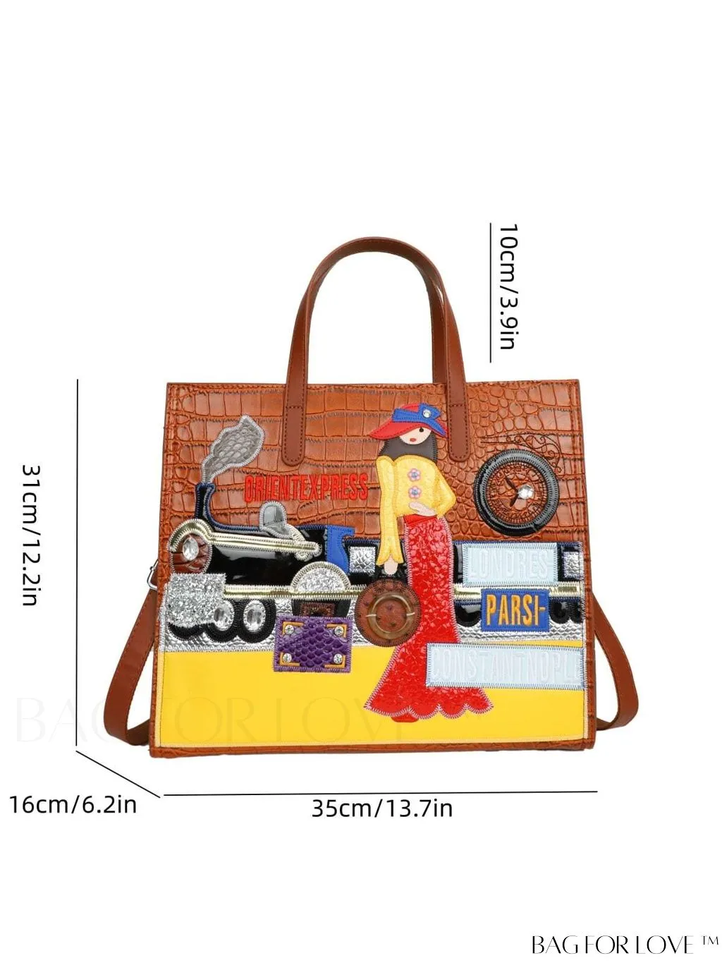 BagForLove - Enhanced Womens Square Bag with Embroidered Cartoon Character Design