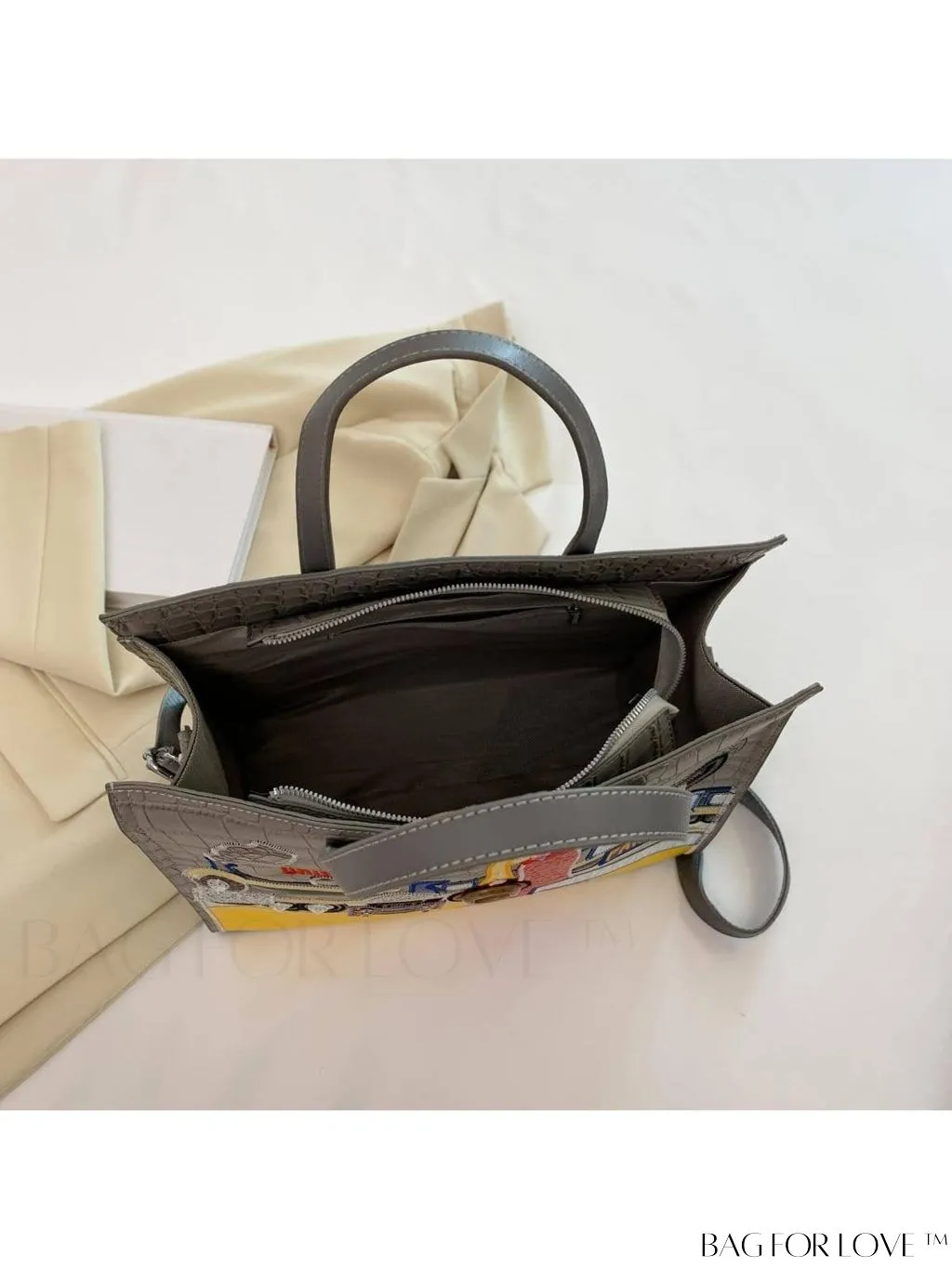 BagForLove - Enhanced Womens Square Bag with Embroidered Cartoon Character Design