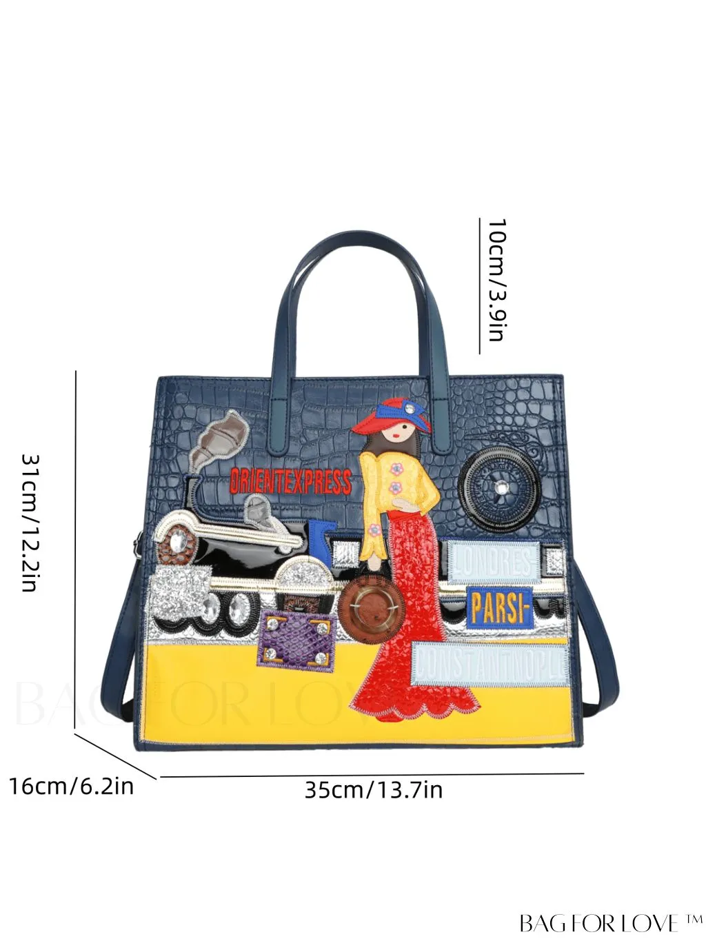 BagForLove - Enhanced Womens Square Bag with Embroidered Cartoon Character Design