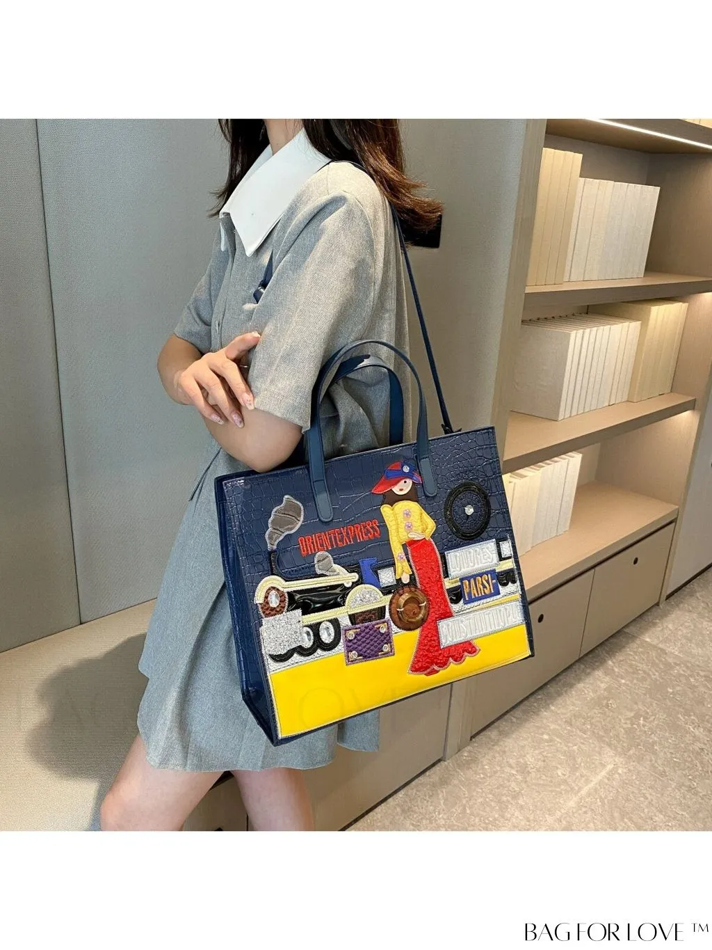 BagForLove - Enhanced Womens Square Bag with Embroidered Cartoon Character Design