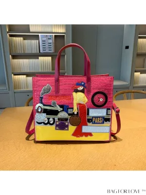 BagForLove - Enhanced Womens Square Bag with Embroidered Cartoon Character Design