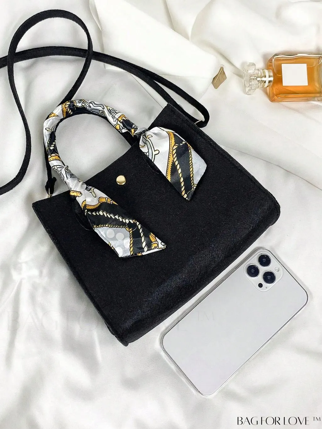 BagForLove - Felt Mini Square Bag with Double Handle and Twilly Scarf Decoration