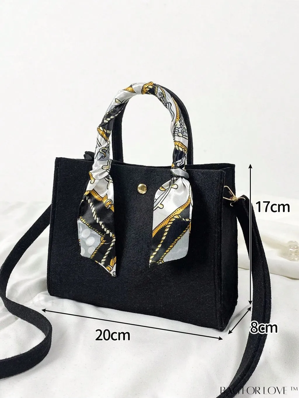 BagForLove - Felt Mini Square Bag with Double Handle and Twilly Scarf Decoration