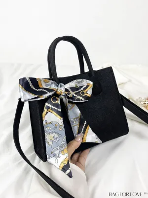 BagForLove - Felt Mini Square Bag with Double Handle and Twilly Scarf Decoration