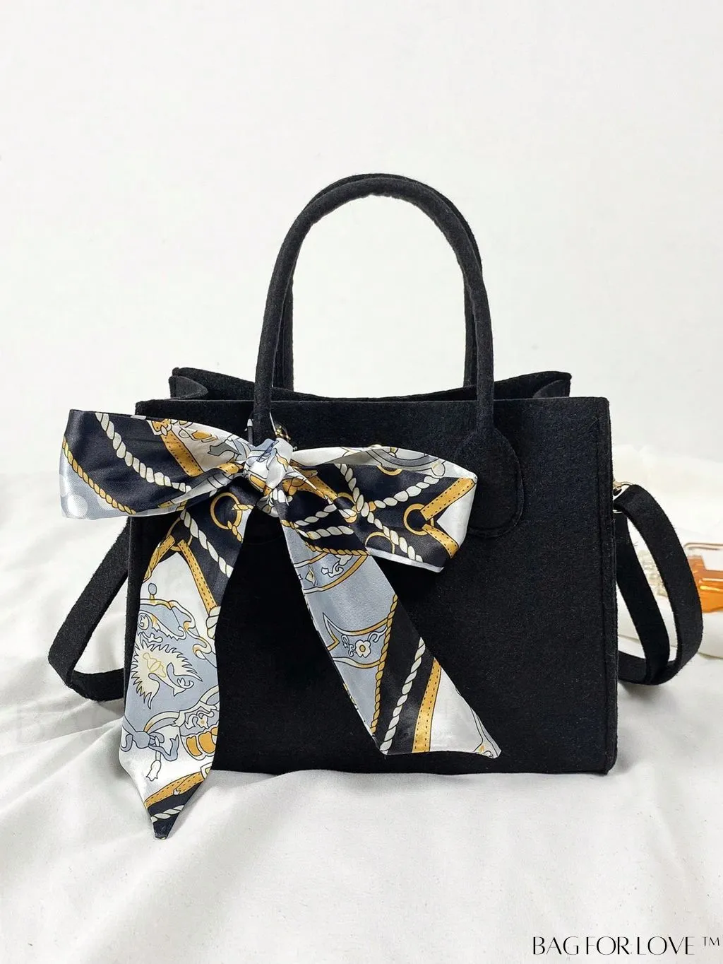 BagForLove - Felt Mini Square Bag with Double Handle and Twilly Scarf Decoration