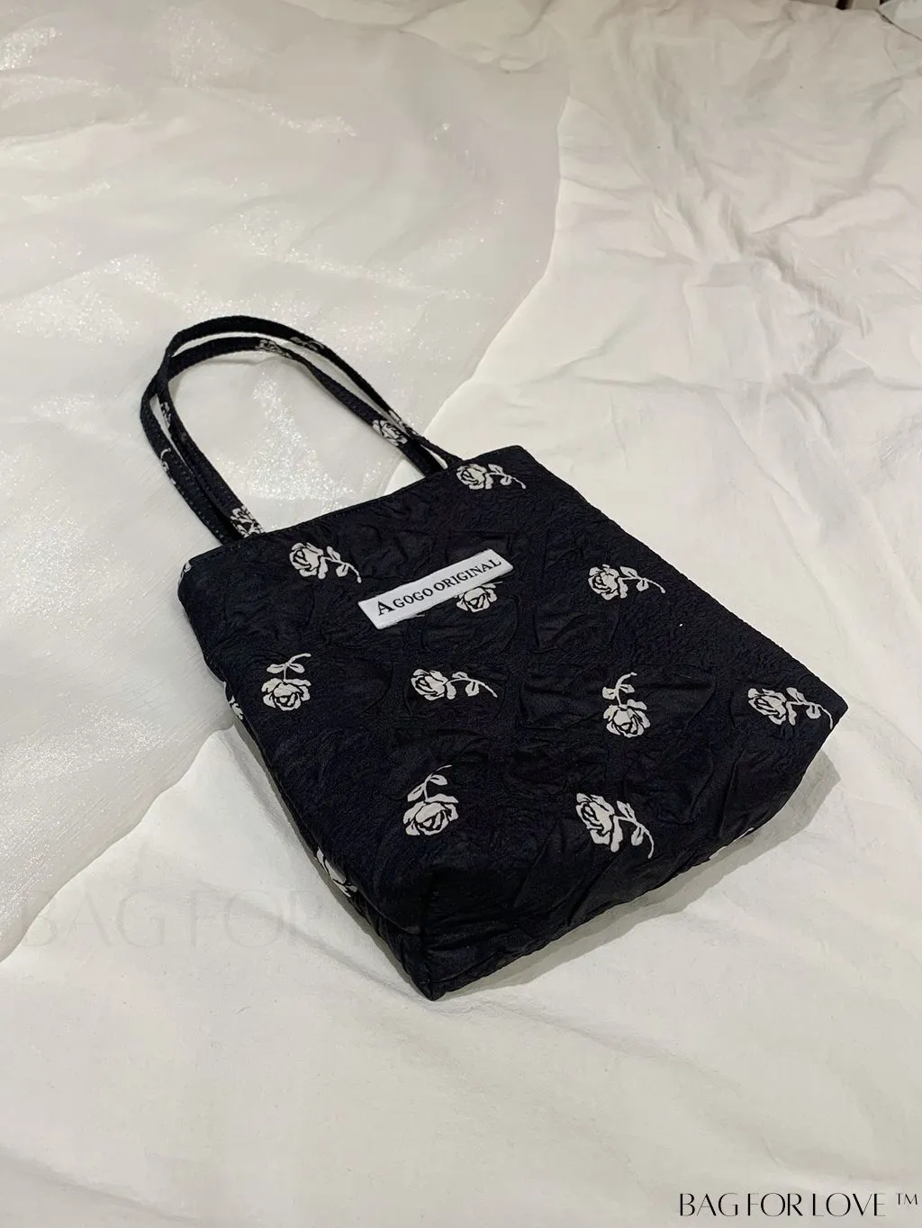 BagForLove - Floral Square Bag with Letter Patch, Dual Handle - Chic Small-Sized Design