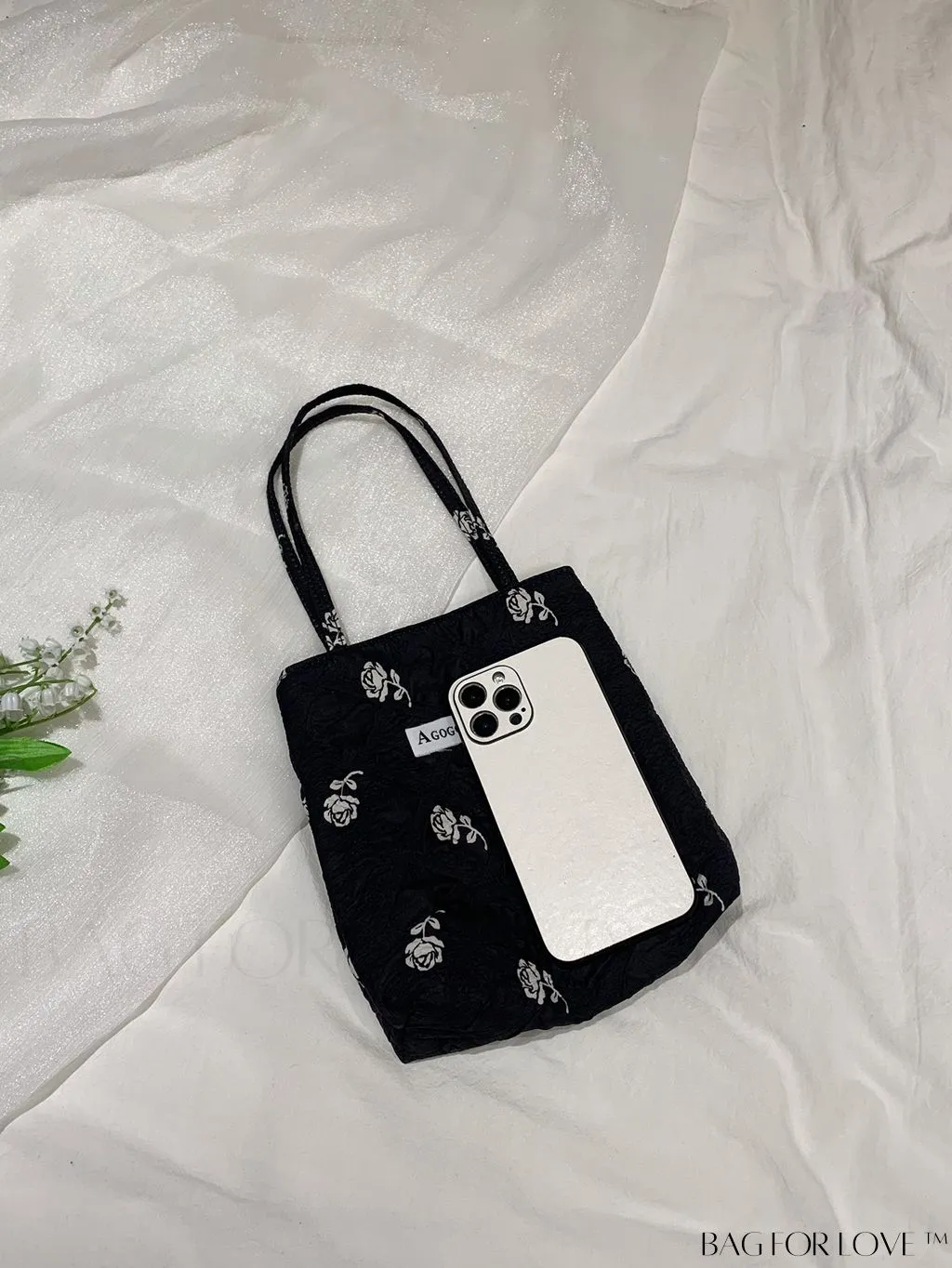 BagForLove - Floral Square Bag with Letter Patch, Dual Handle - Chic Small-Sized Design