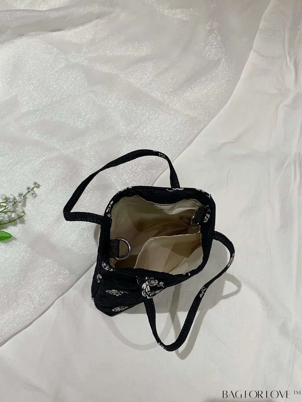 BagForLove - Floral Square Bag with Letter Patch, Dual Handle - Chic Small-Sized Design