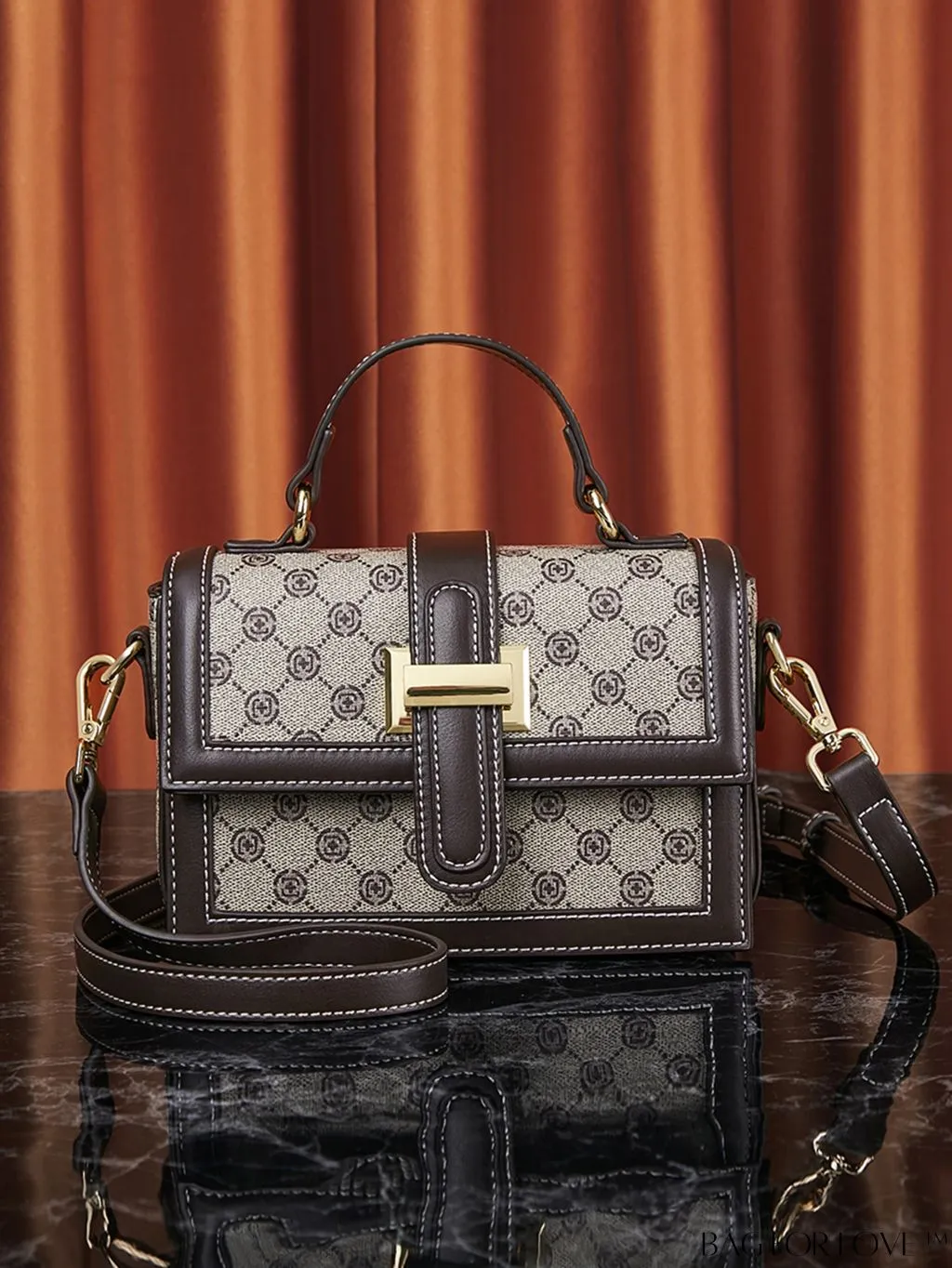 BagForLove - Geometric Pattern Mini Flap Square Bag with Stylish Metal Decor