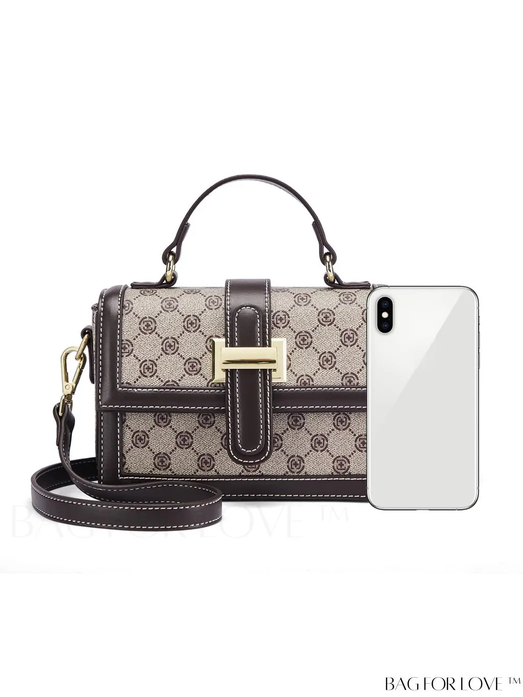 BagForLove - Geometric Pattern Mini Flap Square Bag with Stylish Metal Decor