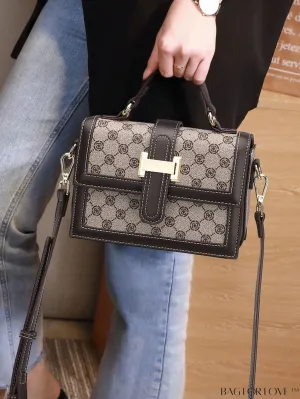 BagForLove - Geometric Pattern Mini Flap Square Bag with Stylish Metal Decor