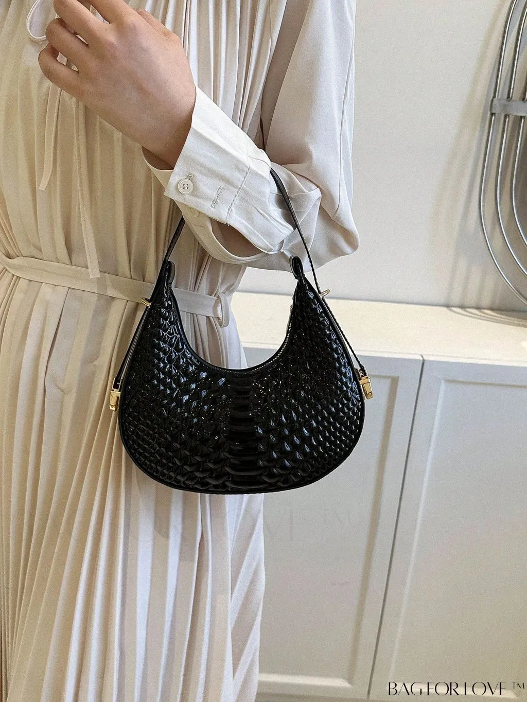 BagForLove - Golden Metal Edge Armpit Bag - Crocodile Pattern Print