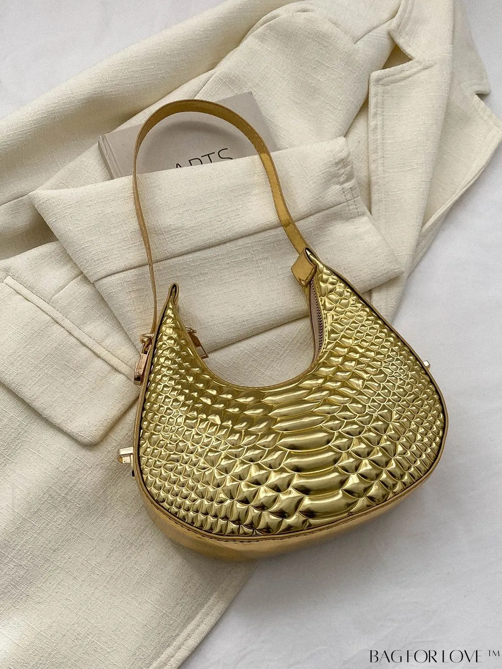 BagForLove - Golden Metal Edge Armpit Bag - Crocodile Pattern Print