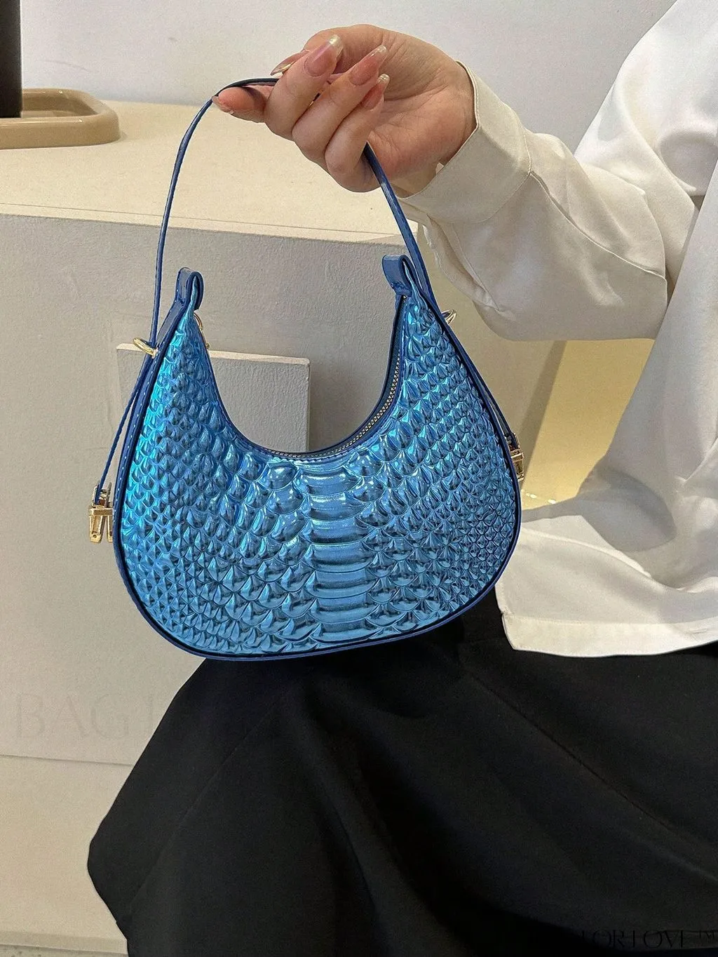 BagForLove - Golden Metal Edge Armpit Bag - Crocodile Pattern Print